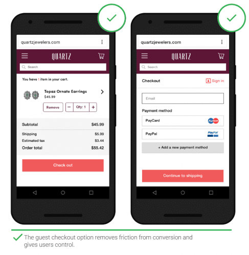 Example of guest checkout option