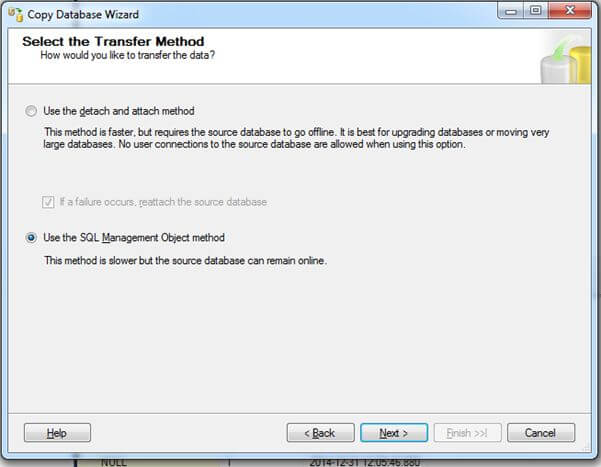 how to transfer database from one server to another using copy database wizard step4