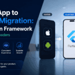 Native app to Flutter migration decision framework showing iOS, Android, and Flutter app modernization benefits.