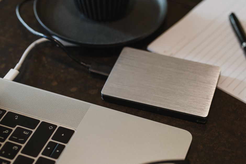 External hard drive connected to a laptop showing files
